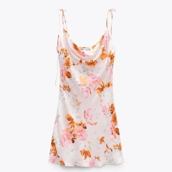 Zara Floral Mini Slip Dress - Pink and Orange - Picture 1 of 5